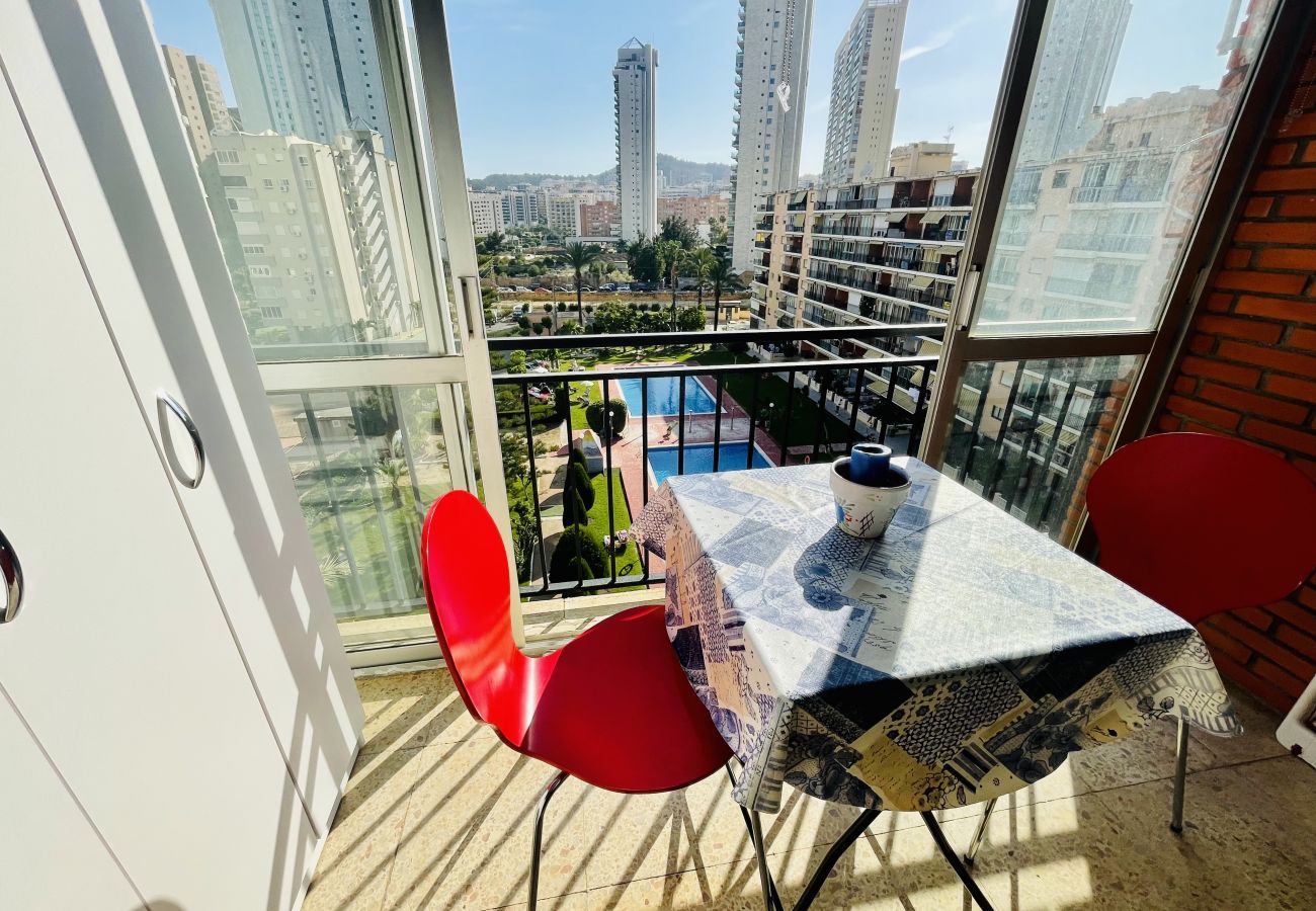 Glass window with views of the Alicante mountains.